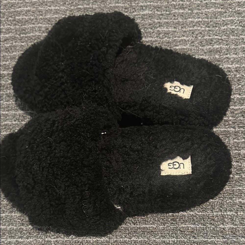 UGG Plush Black Slippers